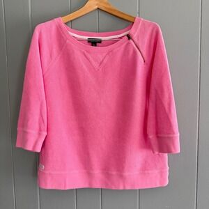 Vintage‎ Ralph Lauren Jeans Sweatshirt Slouchy Preppy Pink Terry Zip Shoulder L
